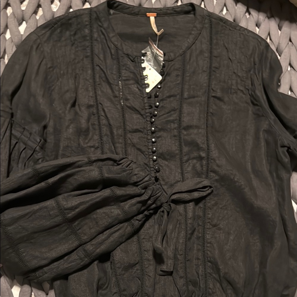 Free people Long Sleeve Black Button-Down Blouse